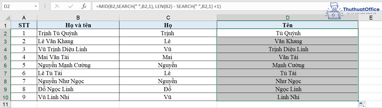 hàm MID trong Excel