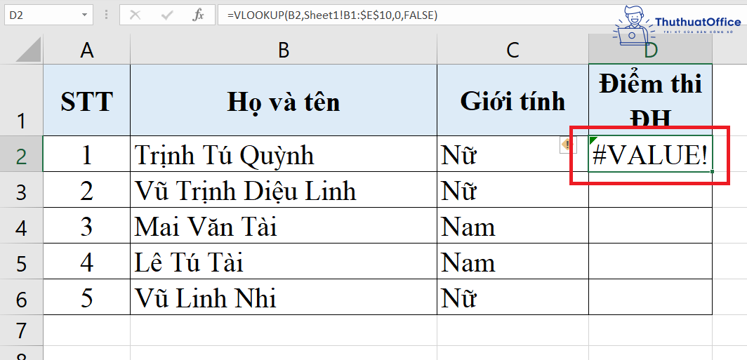 hàm VLOOKUP trong Excel