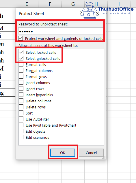 khoá file Excel