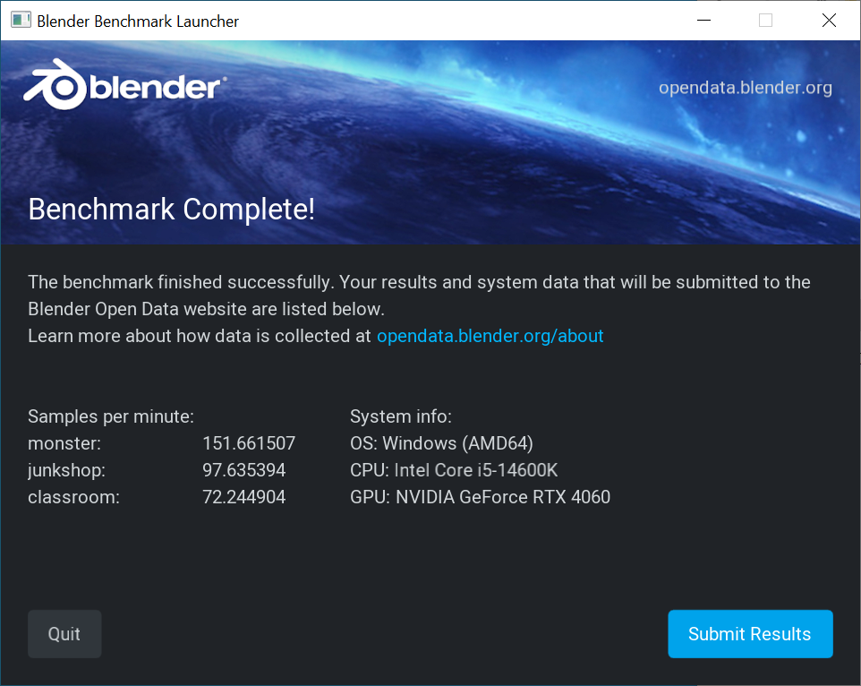 Intel Core i5-14600K - Blender Benchmark Launcher