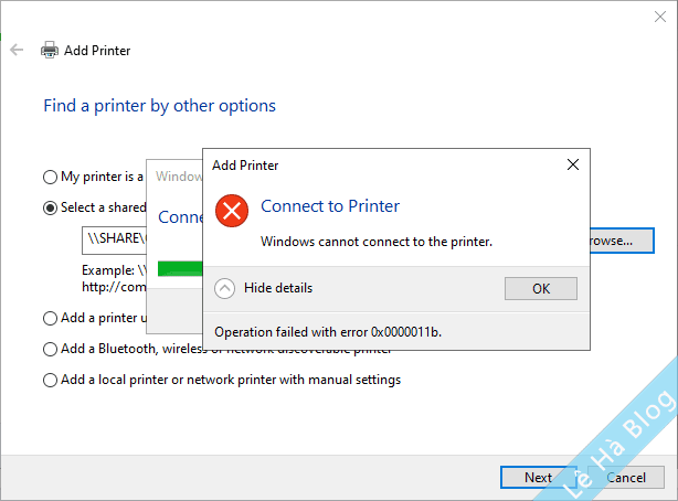 lỗi chia sẻ máy in