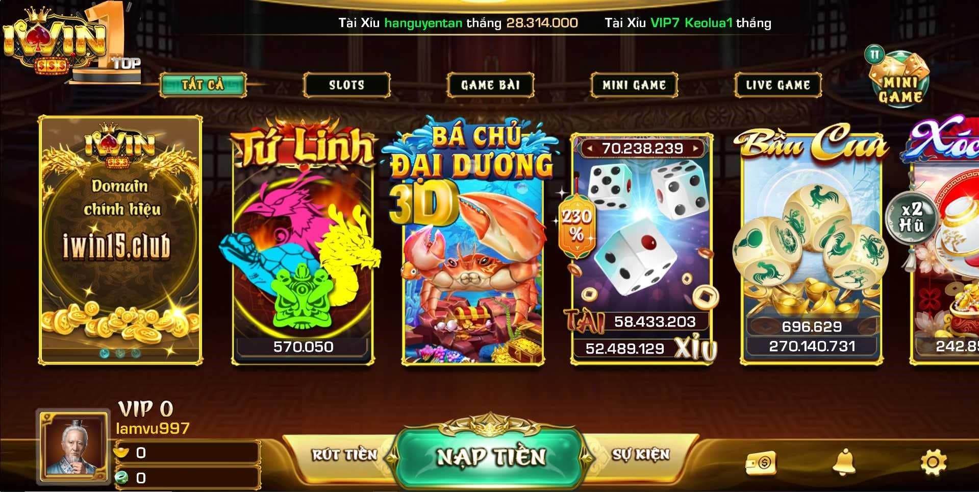 Số lượng người chơi game bầu cua giữa Iwin Club và Bay365 Club