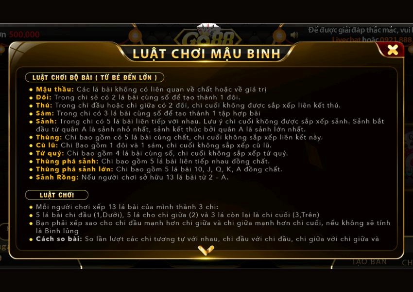 Luật chơi Game bài Mậu Binh