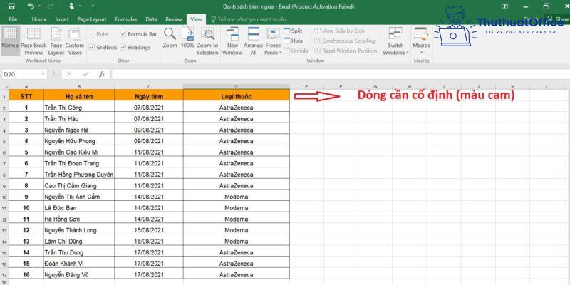 Cách cố định tiêu đề trong Excel dạng hàng, dạng cột và khi in bảng dữ liệu 1 cố định tiêu đề trong Excel
