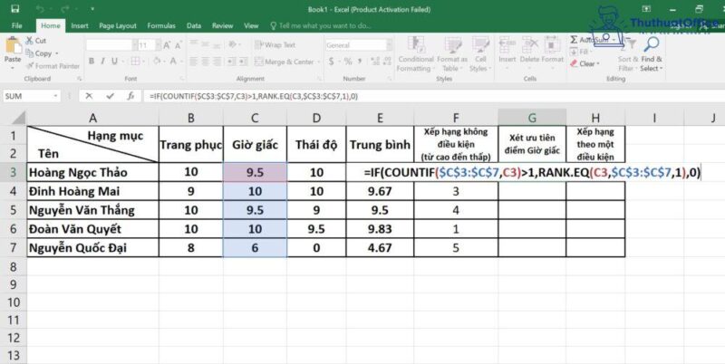 Hàm xếp hạng trong Excel và những công thức xếp hạng có điều kiện 16 xếp hạng trong Excel