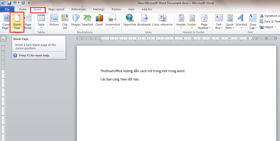 Cách mở trang mới trong Word cực dễ dàng 6 Mở trang mới trong Word bằng việc thêm trang mới