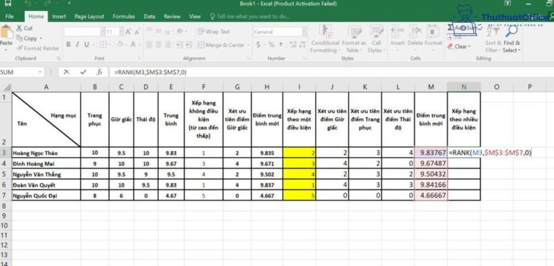 Hàm xếp hạng trong Excel và những công thức xếp hạng có điều kiện 20 xếp hạng trong Excel