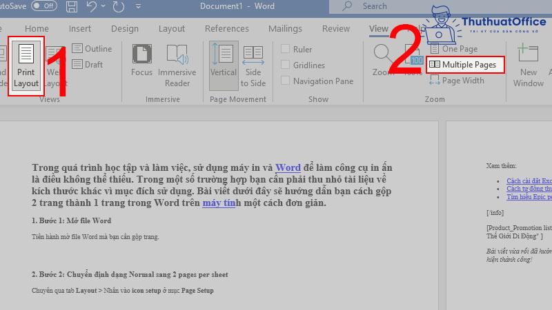 Các cách gộp 2 trang thành 1 trang trong Word 2