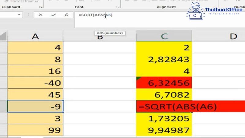 Hướng dẫn cách dùng hàm căn bậc 2 trong Excel đơn giản, nhanh chóng 10 Sử dụng hàm ABS để sửa lỗi #NUM! trong căn bậc 2