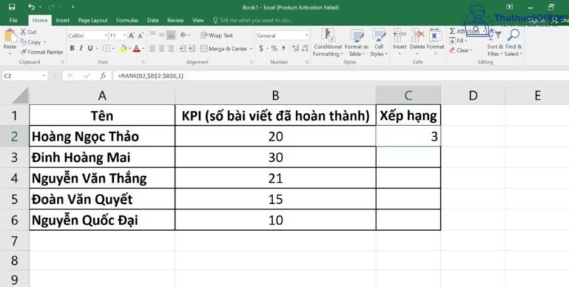 Hàm xếp hạng trong Excel và những công thức xếp hạng có điều kiện 8 xếp hạng trong Excel