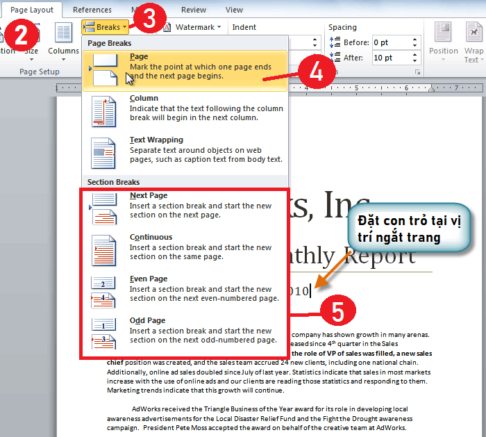 Cách ngắt trang trong Word 2016, 2010 hoặc 2007 cực nhanh và đơn giản 2 cach ngat trang trong Word 0