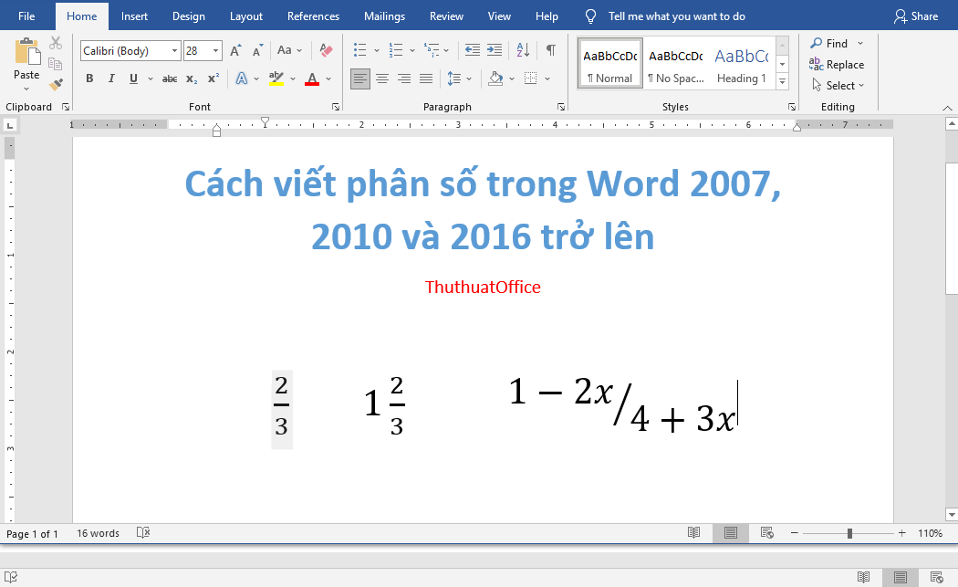 5 cách viết phân số trong Word đơn giản, không mất nhiều thời gian chắc bạn chưa biết! 1 cach viet phan so trong Word 00