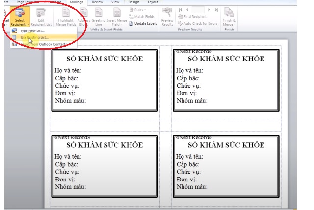 Tiết kiệm thời gian với cách trộn thư trong Word 2010 19 Tiết kiệm thời gian với cách trộn thư trong Word 2010 18