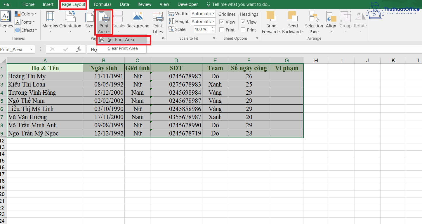 Cách chọn vùng in trong Excel cực nhanh 2 chọn vùng in trong Excel