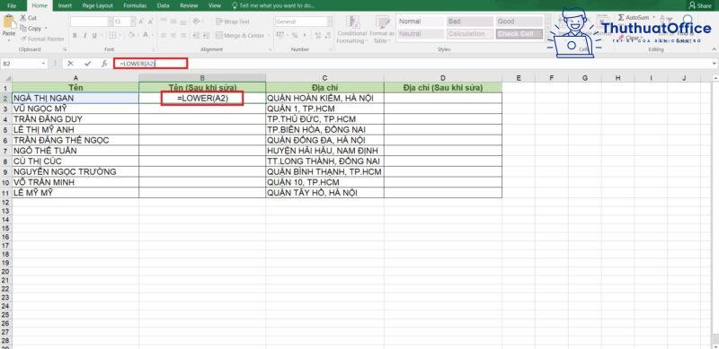 Cách chuyển chữ hoa thành chữ thường trong Excel 2 chuyển chữ hoa thành chữ thường trong Excel