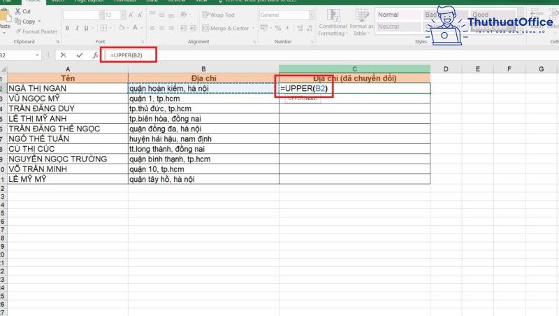 Cách chuyển chữ thường thành chữ hoa trong Excel 7 chuyển chữ thường thành chữ hoa trong Excel