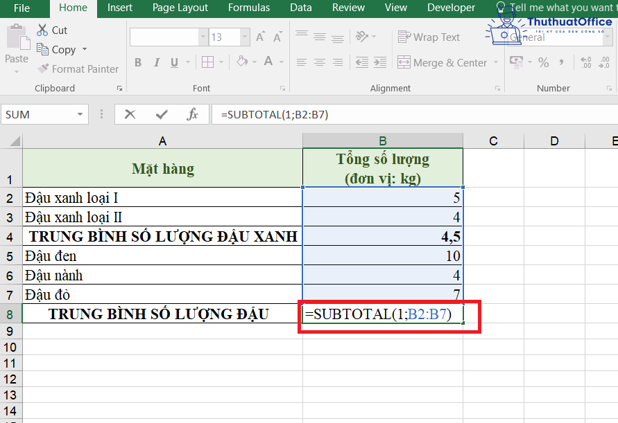 Sử dụng SUBTOTAL trong Excel 7 SUBTOTAL trong Excel