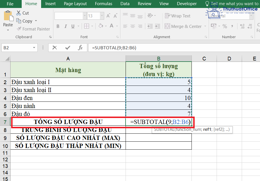 Sử dụng SUBTOTAL trong Excel 9 SUBTOTAL-trong-Excel