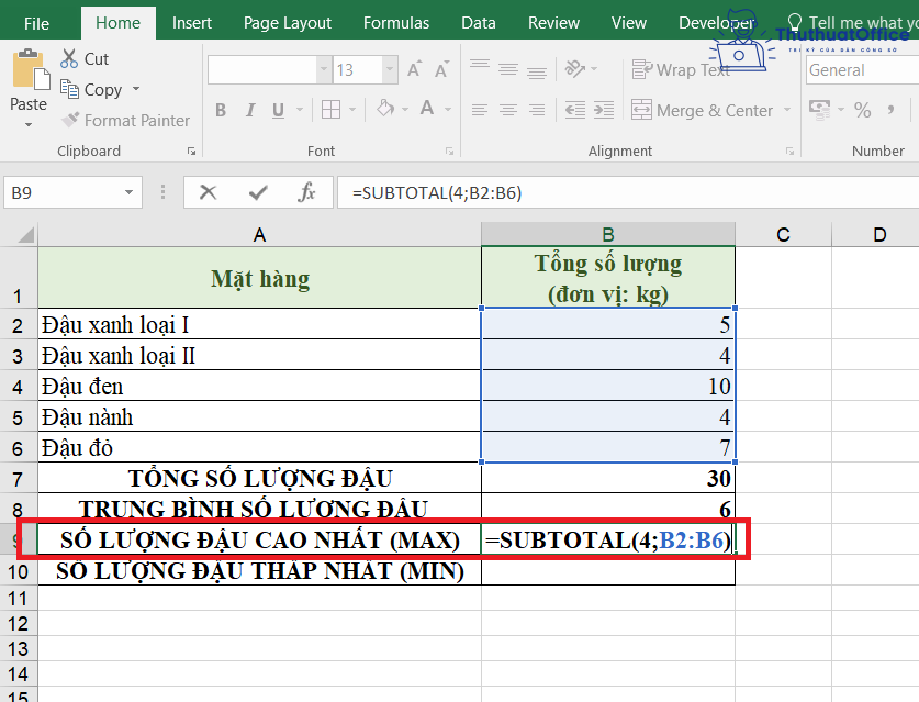 Sử dụng SUBTOTAL trong Excel 11 SUBTOTAL trong Excel