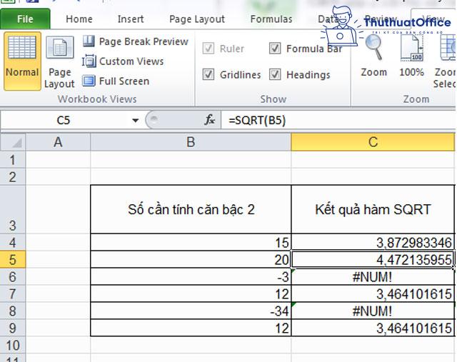 Hướng dẫn cách dùng hàm căn bậc 2 trong Excel đơn giản, nhanh chóng 8 Hướng dẫn cách dùng hàm căn bậc 2 trong Excel đơn giản, nhanh chóng 6