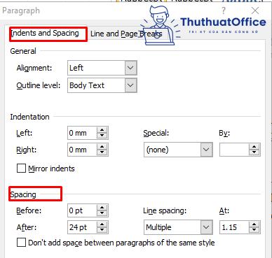 cách đoạn trong Word