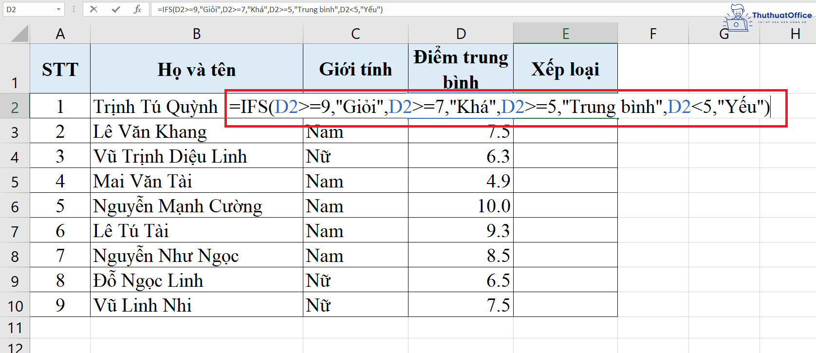 Cách sử dụng cụ thể của hàm IF trong Excel 10 hàm IF trong Excel