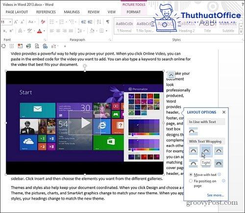 Cách chèn video vào Word mọi phiên bản 6 Thay đổi layout của video