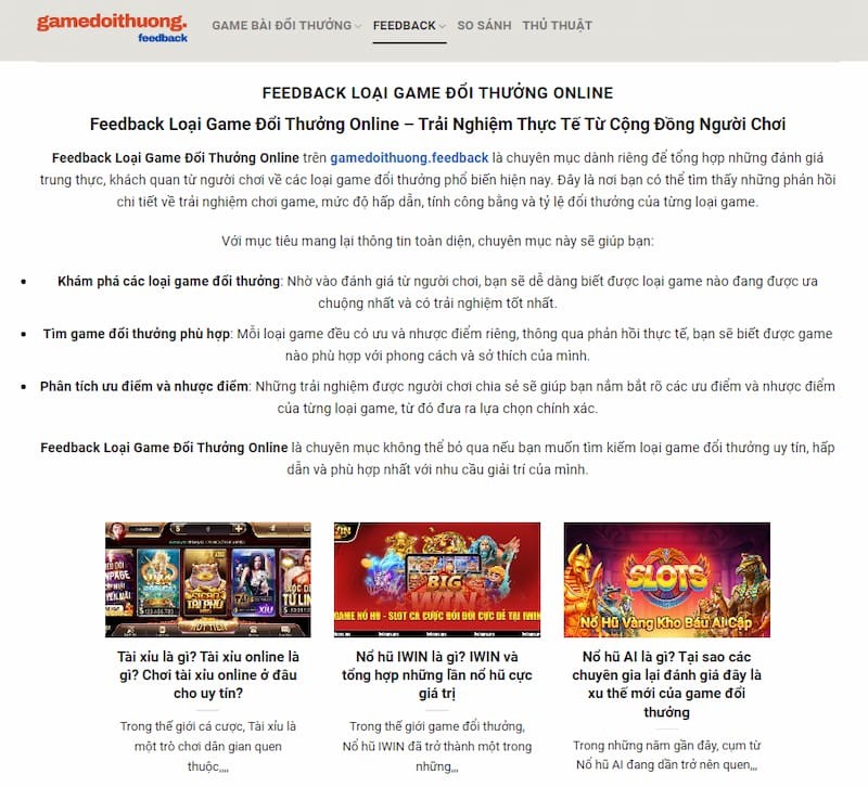 Game Đổi Thưởng Feedback