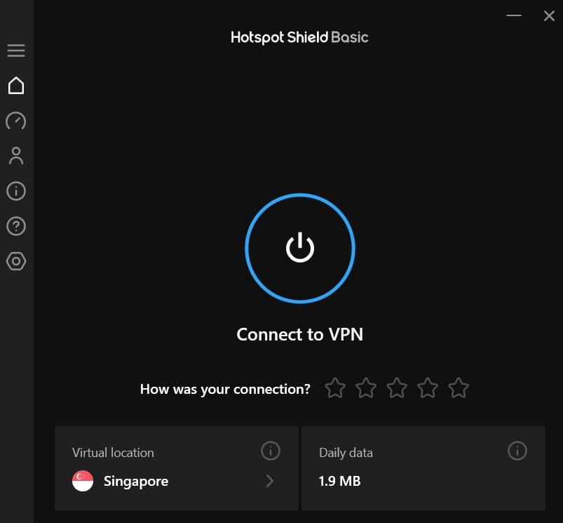 Nhấn nút điều khiển để bắt đầu kết nối Hotspot Shield